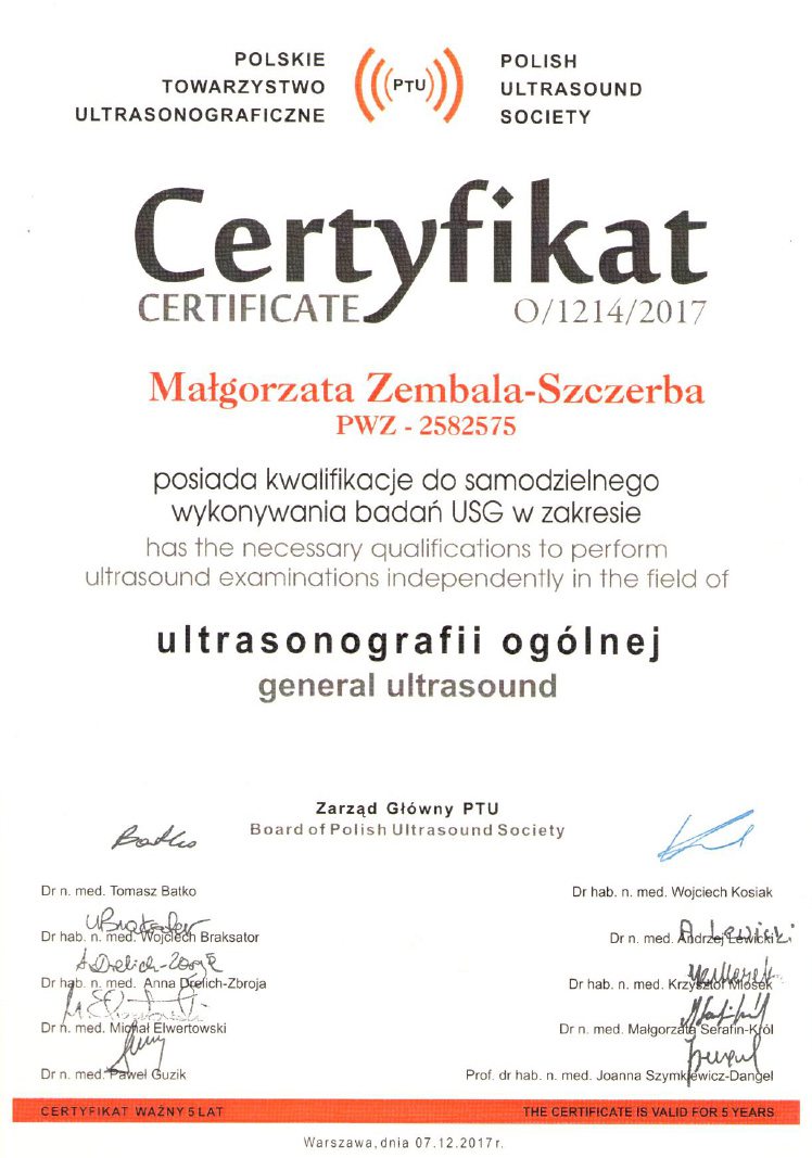 Małgorzata Zembala-Szczerba Certyfikat
